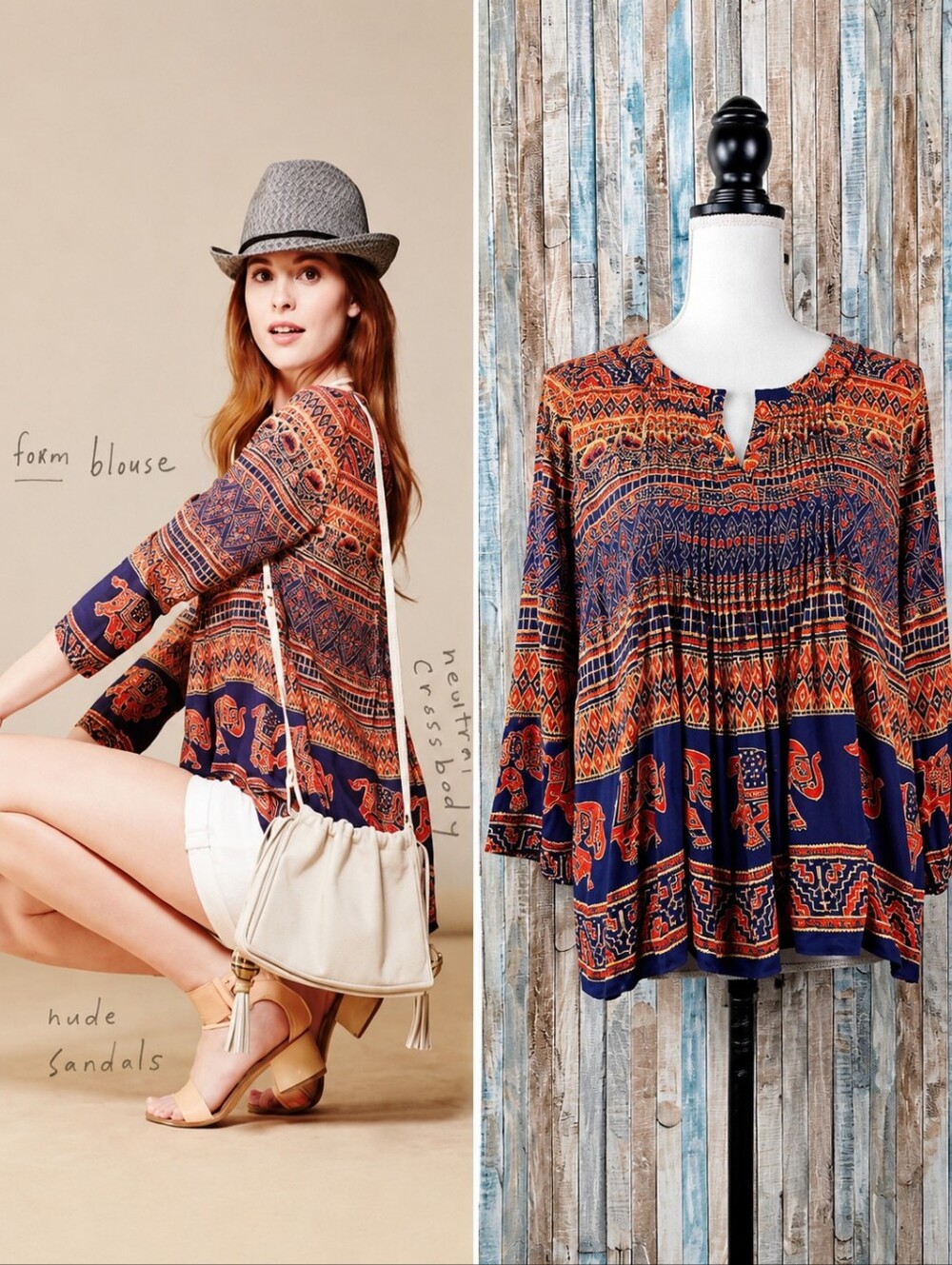 Vanessa Virginia Anthropologie Mahdia Elephant Boho Peasant Top Size 12